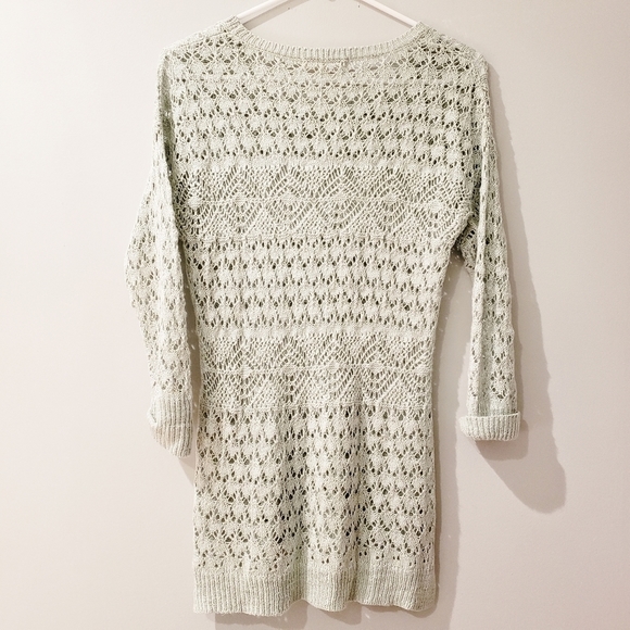 Mint Green Pink Rose Knit Long Sleeve Top - Picture 2 of 8